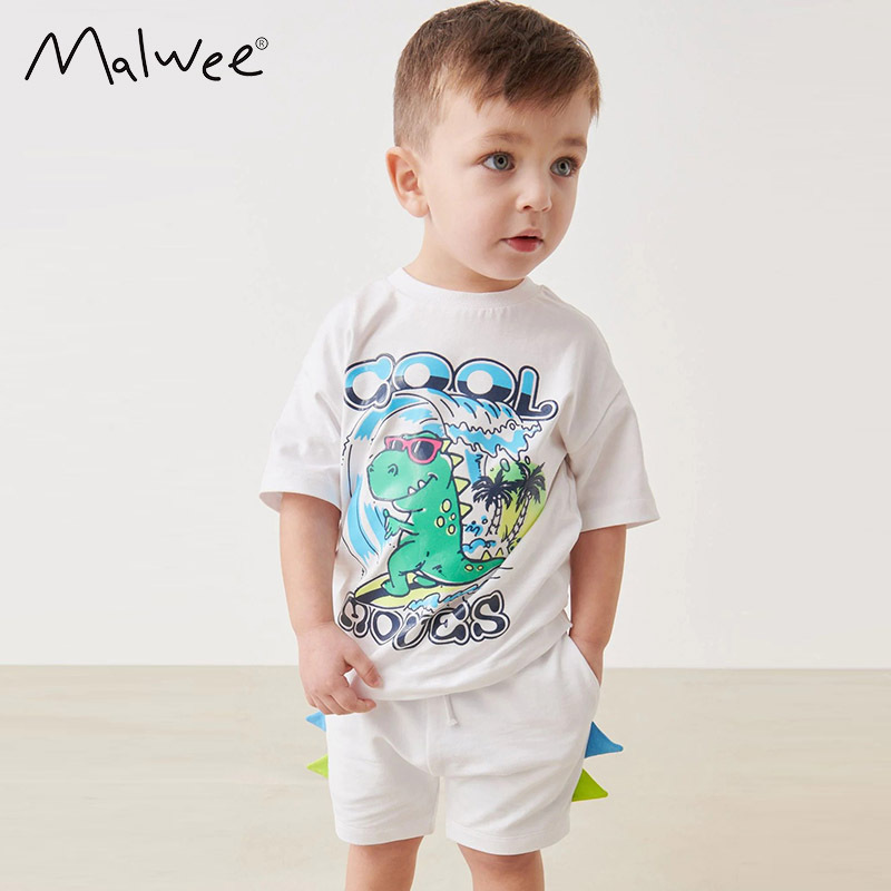 Malwee set de niños verano nuevo niño europeo y americano guapo niño pequeño dos piezas set de ropa de cuello redondo para niños