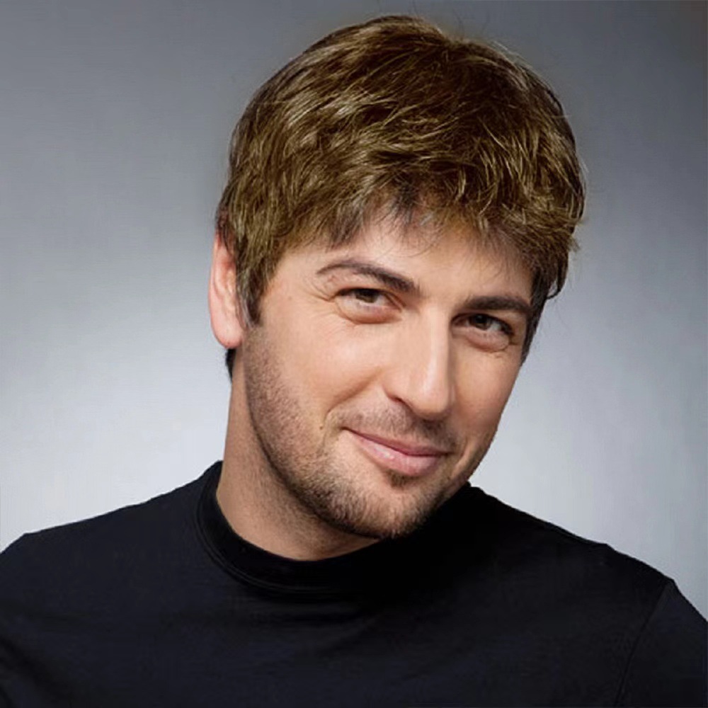 Transfronterizo europeo y americano de los hombres de la moda de pelo corto Peluca de fibra química cubierta de la cabeza completa esponjosa fábrica natural en stock al por mayor