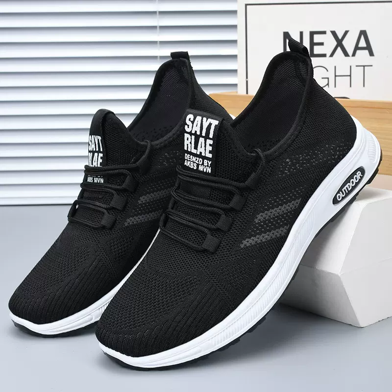 男鞋2024春季新款男式休闲单鞋飞织健步鞋舒适透气中老年爸爸鞋
