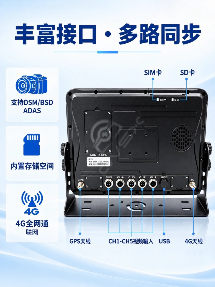 Truck 10.1-Inch 4g 5-Channel Monitoring All-In-One Device with Driving Recorder, Beidou Positioning, Waterproof Blind Spot Monitoring Display