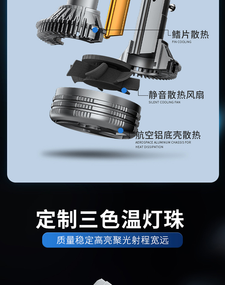 Cross-border car three-color headlight led laser H7 super bright 9005H11 far and near light H4 strong light H1 car bulb 9012