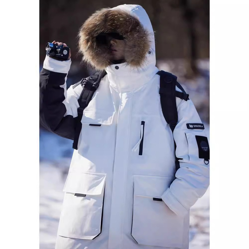 Down Jacket Men's Autumn and Winter Warm Cold-proof Thickened Mid-length Hooded Parker Clothing Simple Fashion Loose Men's Jacket