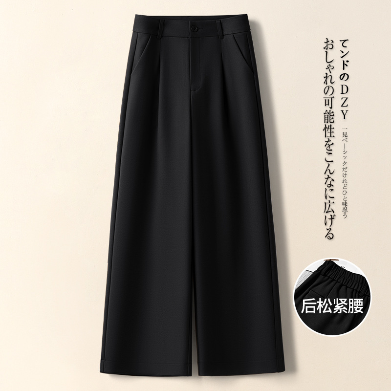 米白色韩系阔腿裤女秋季2025新款高腰小个子垂坠感毛呢九分直筒裤|undefined