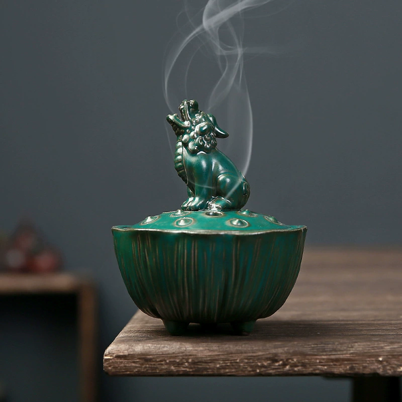 Incense burner, retro floral aroma lamp sandalwood, for luck
