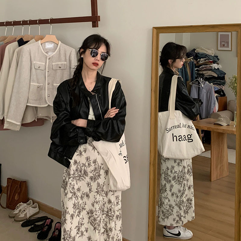 Vintage Leather Jacket for Women, Spring and Autumn 2025 New Korean Style, Loose and High-End, Petite Pu Motorcycle Jacket Top