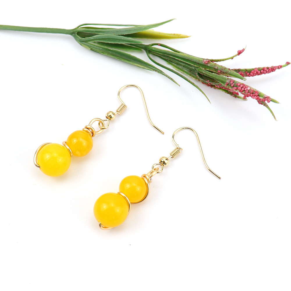 8g Weight Ferroalloy Ear Needle Material Drop Earrings Classification 1 Pair Quantity Holiday, Daily Occasion natural stone, Copper Material Gourd Pattern Women's Gender Beaded Design Casual, Pastoral Style 1 Pair Casual Pastoral Gourd Beaded Natural Stone Copper Drop Earrings 6