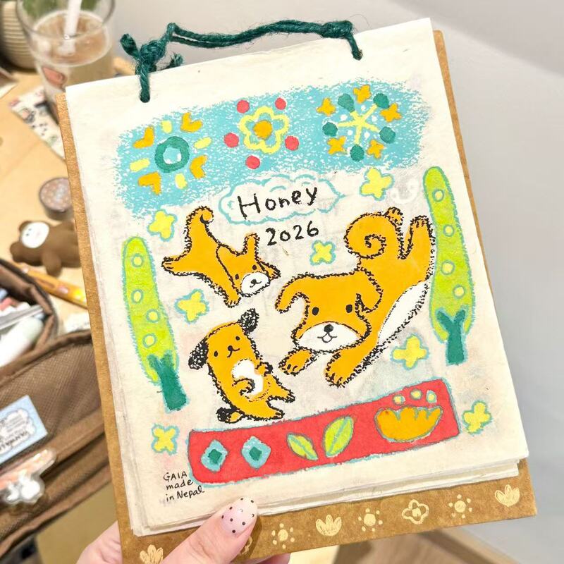 2026 Nepal Calendar Dog Graffiti Illustration Desk Calendar Animal Monthly Calendar Decorative Pendant Gift
