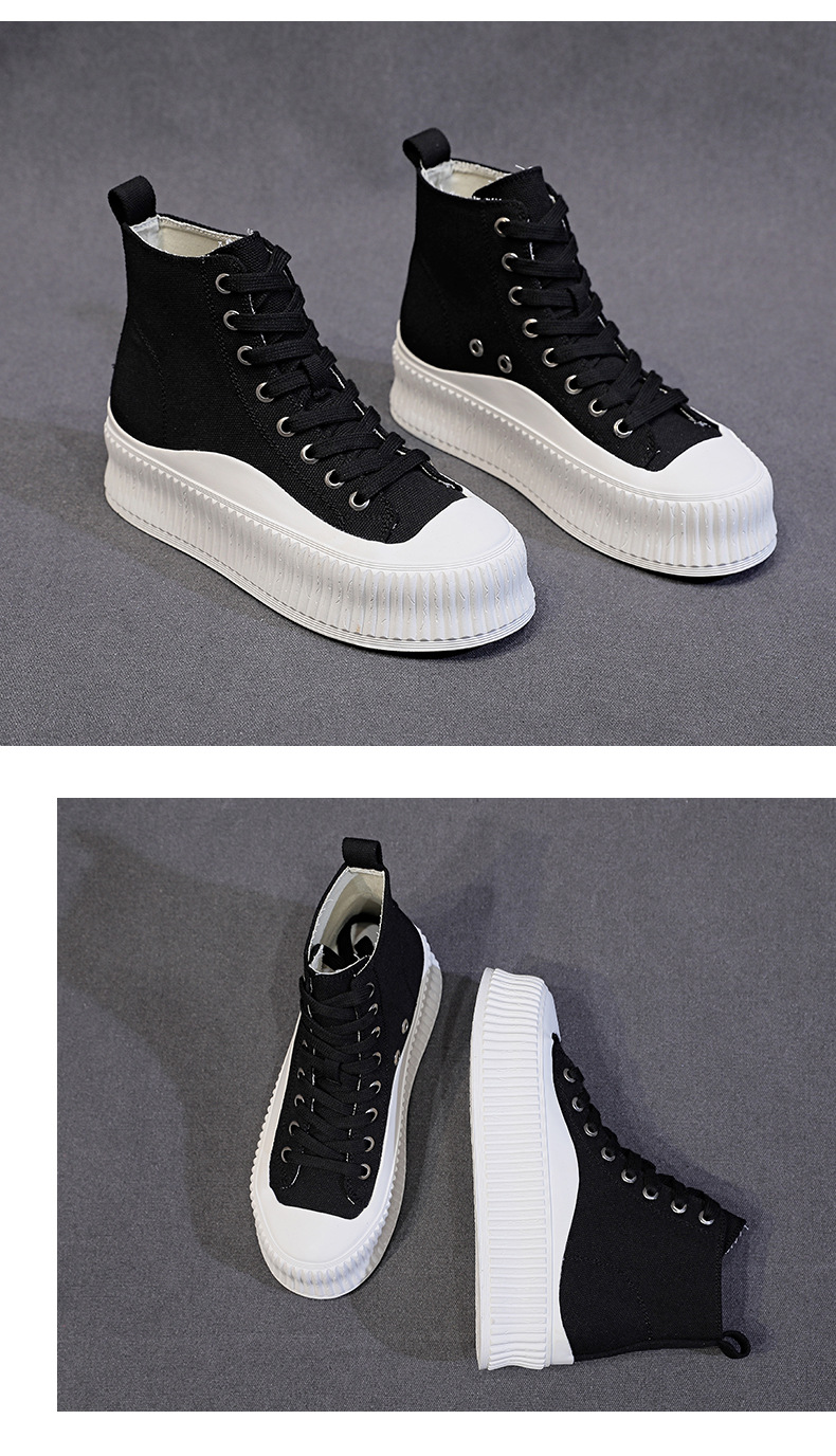 Scarpe casual estive in pan di spagna con suola spessa, scarpe di tela rialzate, scarpe sportive casual, fondo piatto, parte superiore alta e_voghion.com