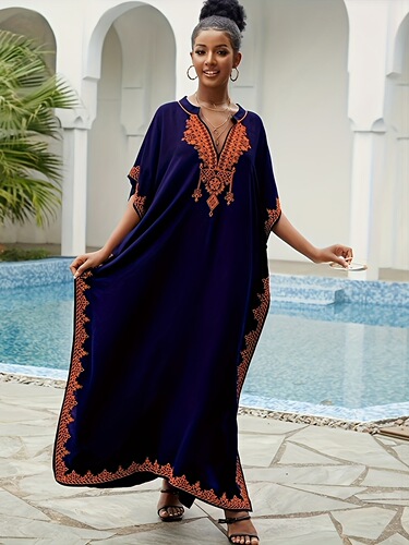 Plus Size Floral Print Dress Casual Batwing Sleeve Cover Up