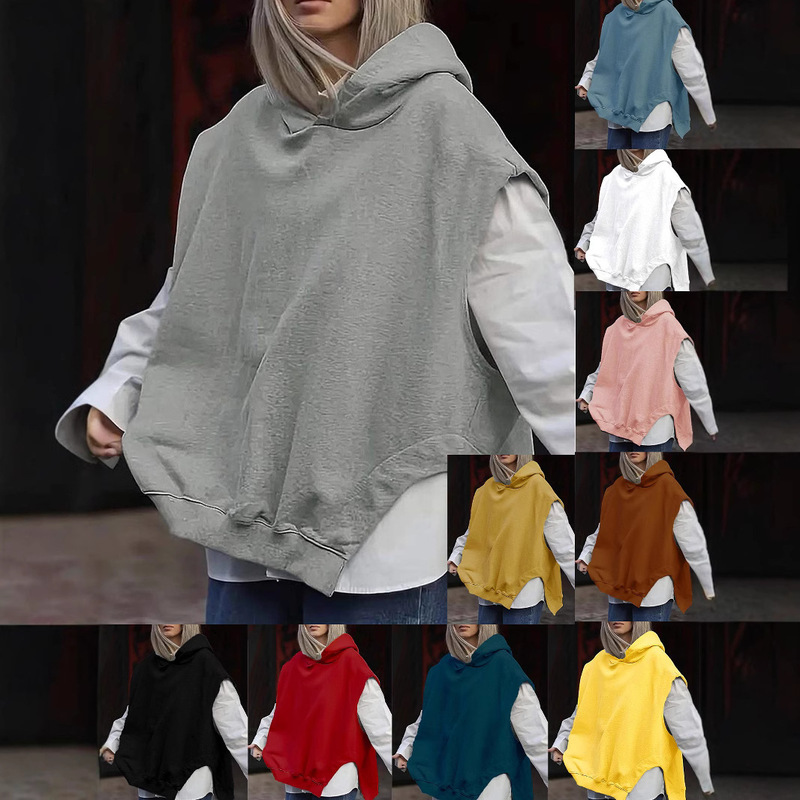 2024 Cross-border European and American Amazon Independent Station Women's Solid Color Y2K Style Loose Sleeveless Hooded Jacket Sweat