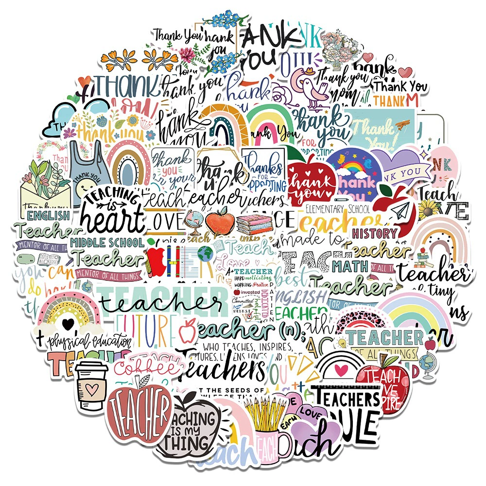 100 шт. Мультяшные наклейки спасибо учитель наклейки автомобиль мобильный телефон ноутбук планшет декоративные наклейки оптом