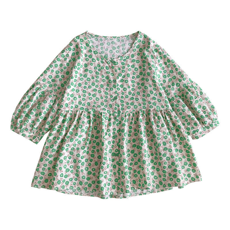 子供のシャツの上着の夏の韓国版のゆったりした丸首の甘い灯籠の袖の蓬蓬の花の綿の麻のシャツの女性の7分の袖|undefined