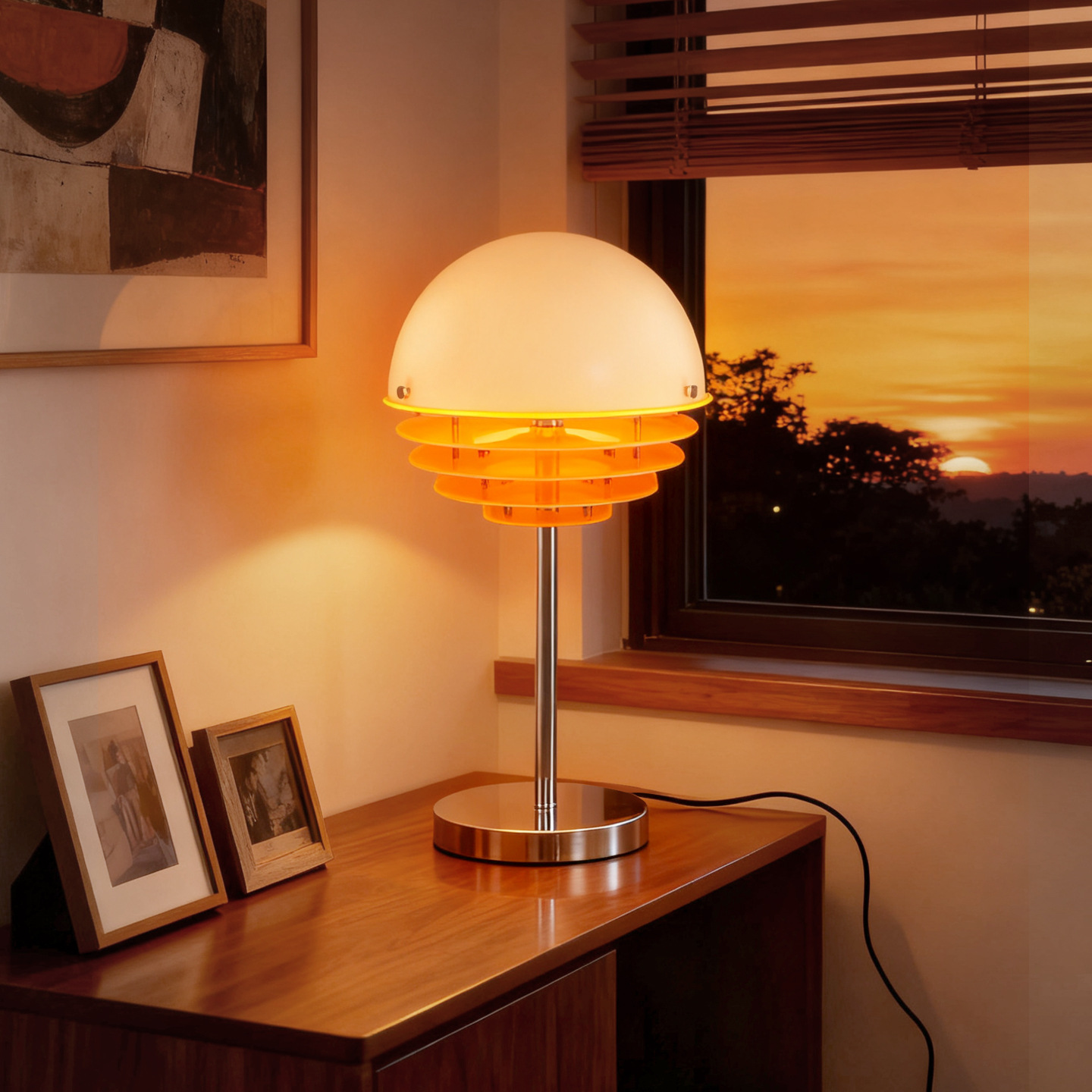 Luz de escritorio de puesta de sol naranja alta crema estilo italiano lujoso diseño de cabecera del dormitorio atmósfera sensación de luz decorativa L138