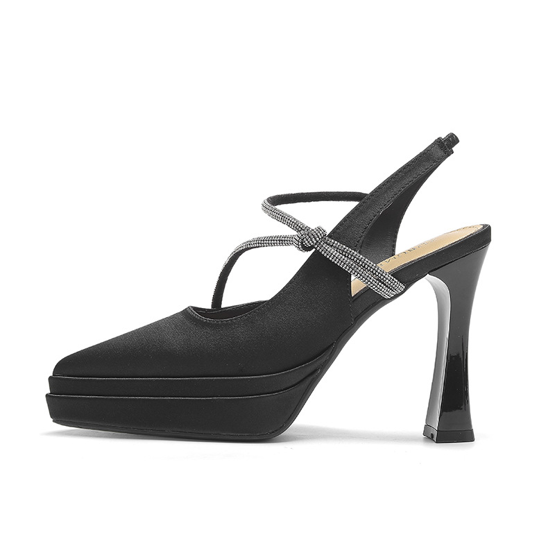 Sandal cao gót nữ mũi nhọn quai ngang đế platform gót 11 cm — Đen - 11cm