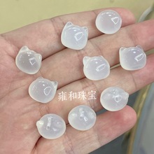 玉髓玛瑙猫头配件手链挂件白猫头编织手绳吊坠配件小猫头diy通孔