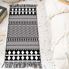 北欧民族风棉麻提花款编织地毯卧室床边流苏地垫客厅沙发榻榻米垫