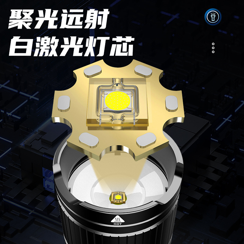 Linterna impermeable fuerte luz LED de largo alcance linterna telescópica al aire libre enfoque de luz blanca linterna láser al por mayor