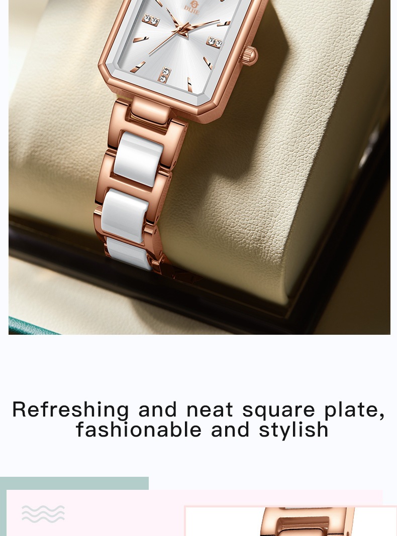 Damenuhr, Luxus, Diamant, quadratisches Zifferblatt, elegant, Quarz