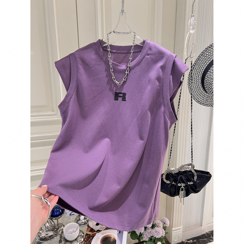 Special size 300 Jin European summer purple design sleeveless vest T-shirt retro Joker casual base coat