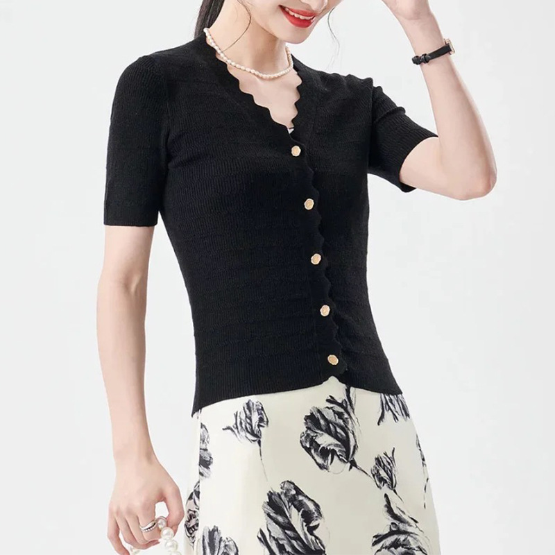 [Special Sale] Knitted Cardigan T-Shirt Women's Summer Wool V Neck Short Outer Sweater 2025 Summer Women's Yujie Style