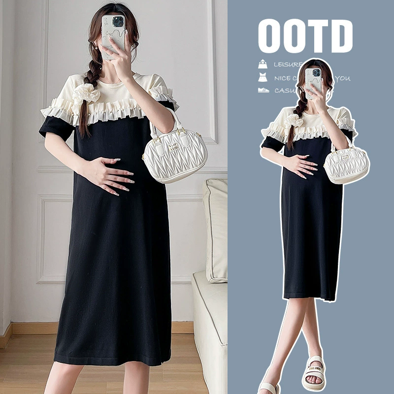 Реальный выстрел для беременных 2024 летняя мода дизайн трикотажная юбка летняя новая модная одежда для беременных кормящих