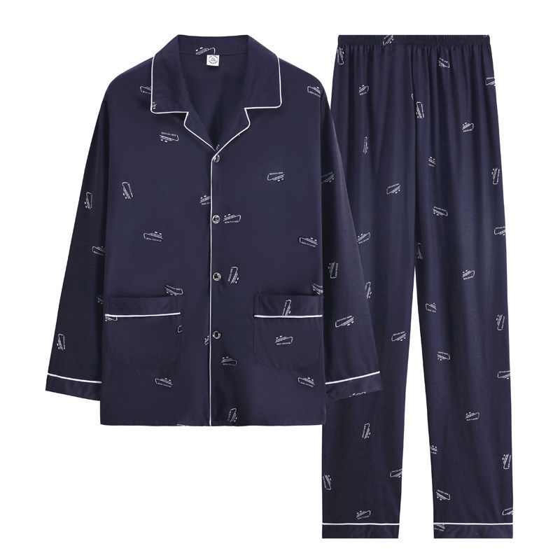 Pijamas hombres 100% algodón primavera y otoño de mediana edad engrosada más tamaño traje suelto papá de mediana edad y ancianos ropa para el hogar