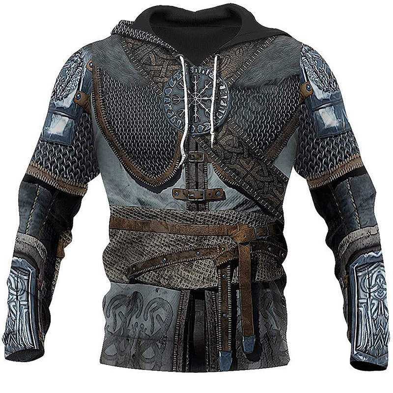 Cross-Border E-Commerce Amazon Viking Tattoo 3D Digital Printing Hooded Sweatshirt Long-Sleeved Autumn Street Sweatshirt Cross-Border E-Commerce Amazon Viking Tattoo 3D Digital Printing Hooded Sweatshirt Long-Sleeved Autumn Street Sweatshirt
