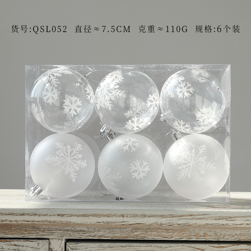 Trang trí Noel: Bộ bóng trắng tuyết 6 cái cho cây thông