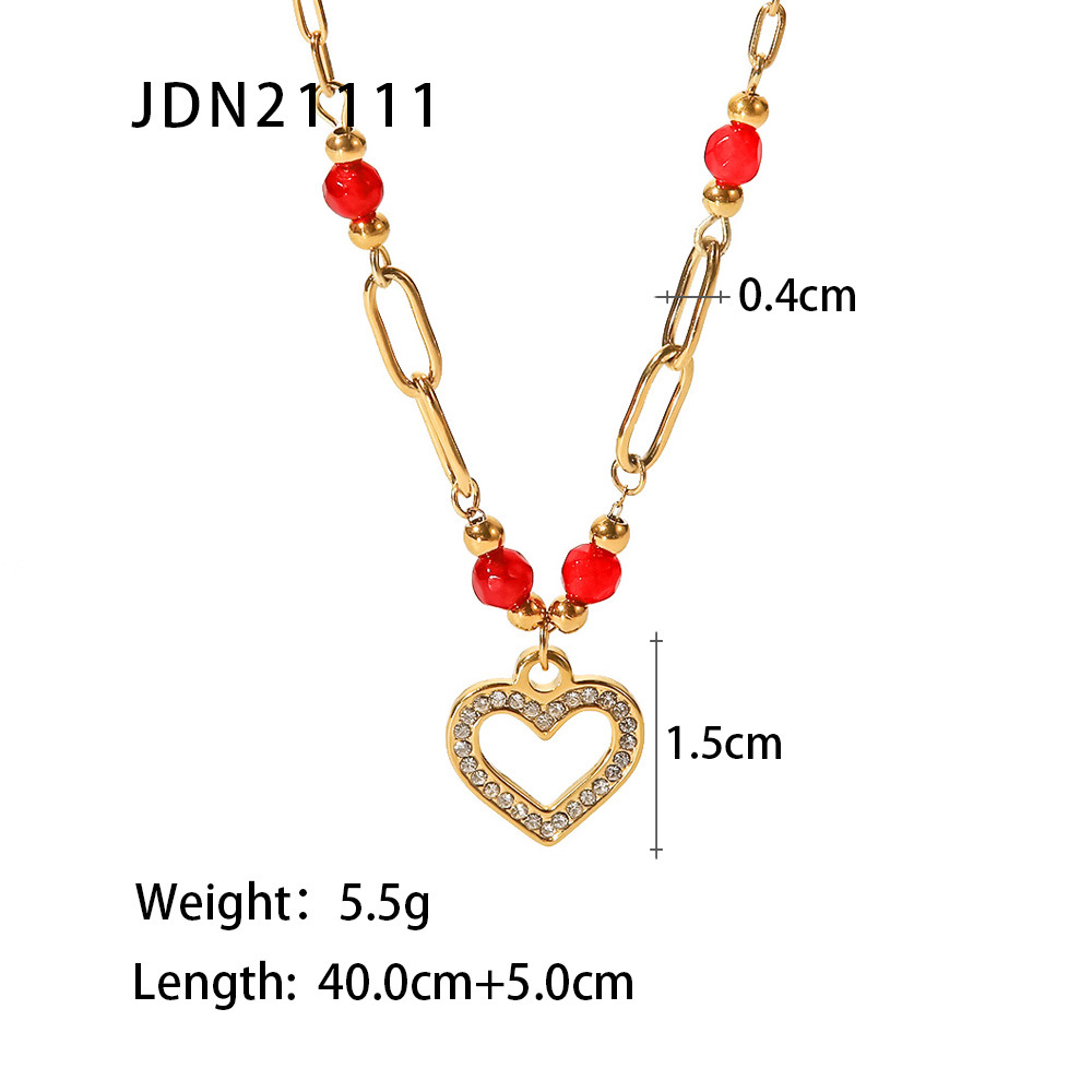 Fashion Heart Shape Stainless Steel Pendant Necklace Gold Plated Inlay Artificial Diamond Stainless Steel Necklaces_colorza_5