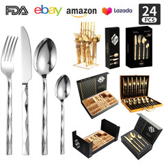 国境を越えたアマゾンステンレスナイフフォークスプーン西食器ホテルレストランひし形ステーキナイフフォーク24点セット