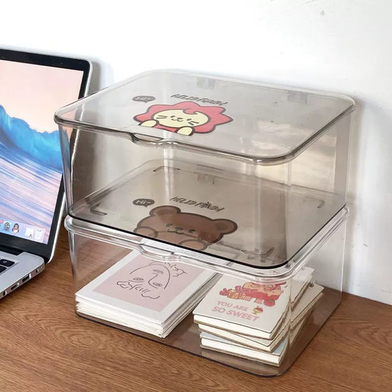 Dust-proof Fit Box with Lid Desktop Storage Box Transparent Acrylic Storage Rack Grocery Basket Office Bedroom Dormitory