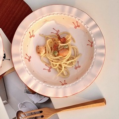 蝶結びプレートセラミック食器高温釉下色ガーリーハートかわいいホームディーププレート朝食プレートデザートプレート