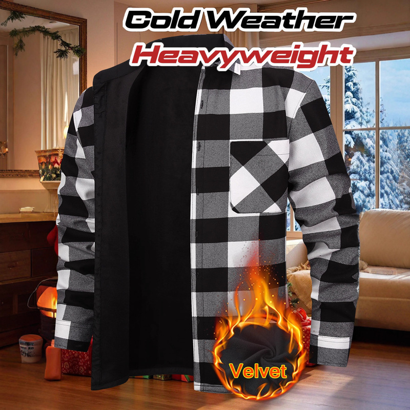 Cross-Border Men's Fashion Hot-Selling Plaid Shirts, Flannel Brushed Warm Shirts, Men's Long-Sleeved Casual Plaid Shirts