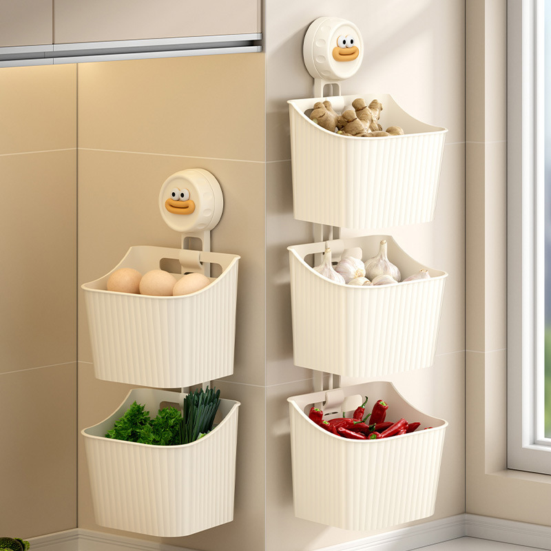 キッチン玉ねぎ、生姜、ニンニク収納ボックス壁掛け収納ラック生姜ニンニク調味料収納バスケットパンチングなしハンギングバスケット拡大|undefined