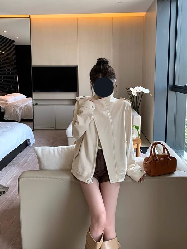 白巧恋人麂皮绒外套女冬季米白色设计感机车风宽松皮衣夹克上衣|undefined