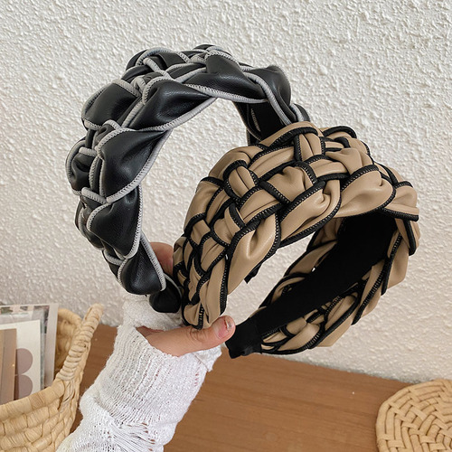 New Fall/Winter Collection: Faux Leather, Braided Wide-Edge Hairband – Premium Look, Perfect for Washing Your Face, Chanel-Style Plaid Hair Loop Headband – Wholesale Price