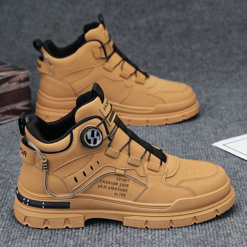 Botas Martin para hombres de invierno estilo británico retro zapatos de cuero casuales para hombres a prueba de agua anti-deslizante aumento de la altura de las botas de herramientas