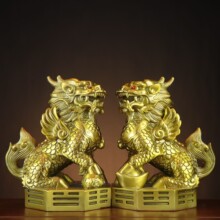 铜麒麟摆件一对铜麒麟踩八卦财富麒麟家居客厅办公室门口工艺品