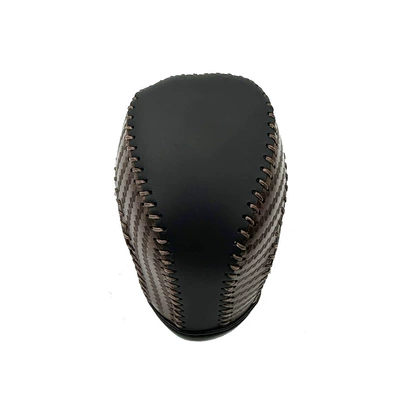 gear shift knob cover, 8th | Sürətlər qutusu və əl tormozu başlıqları - black-leather-brown-carbon-fiber-texture-with-brown-stitching