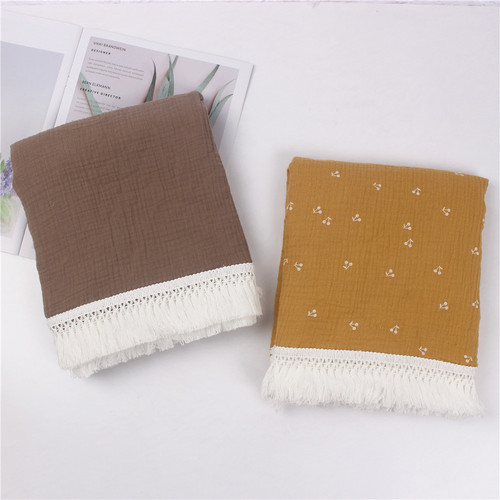New European and American Children's Pure Cotton Printed Fringe Blanket Baby Gauze Wrapping Towel Infant Stroller Cover Blanket Summer Cooling Blanket