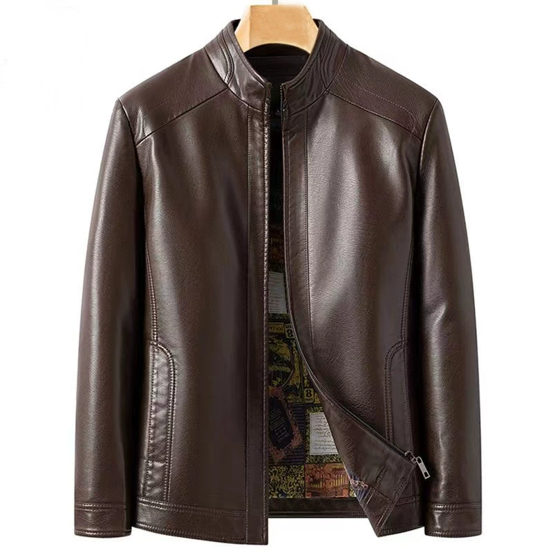 Весной и осенью новая кожаная кожаная одежда Haining для мужчин среднего и пожилого возраста плюс бархатный воротник повседневная кожаная куртка большого размера