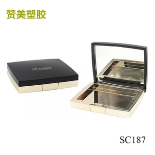 新款黑金色方形粉饼盒空盒定制 塑料化妆品腮红修容盒厂家批发