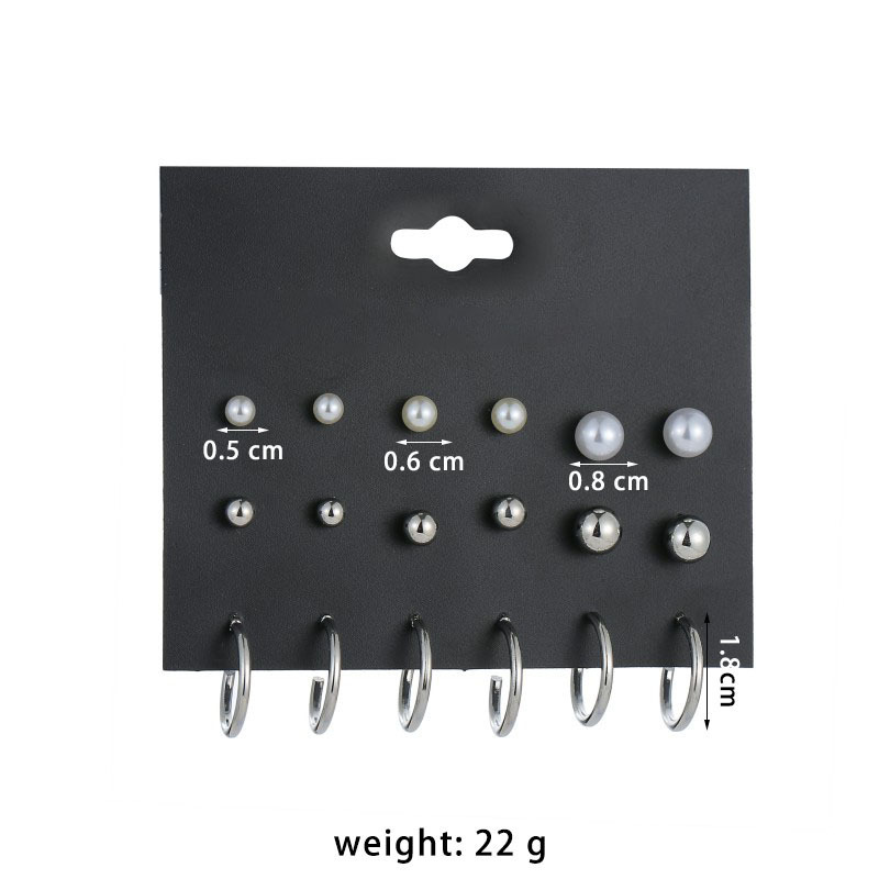 Trendige Ohrringe Mit Temperamentperlen 12 Paar Kombinationsohrringe Einfache Geometrische C-förmige Ohrringe Aus Metall display picture 1