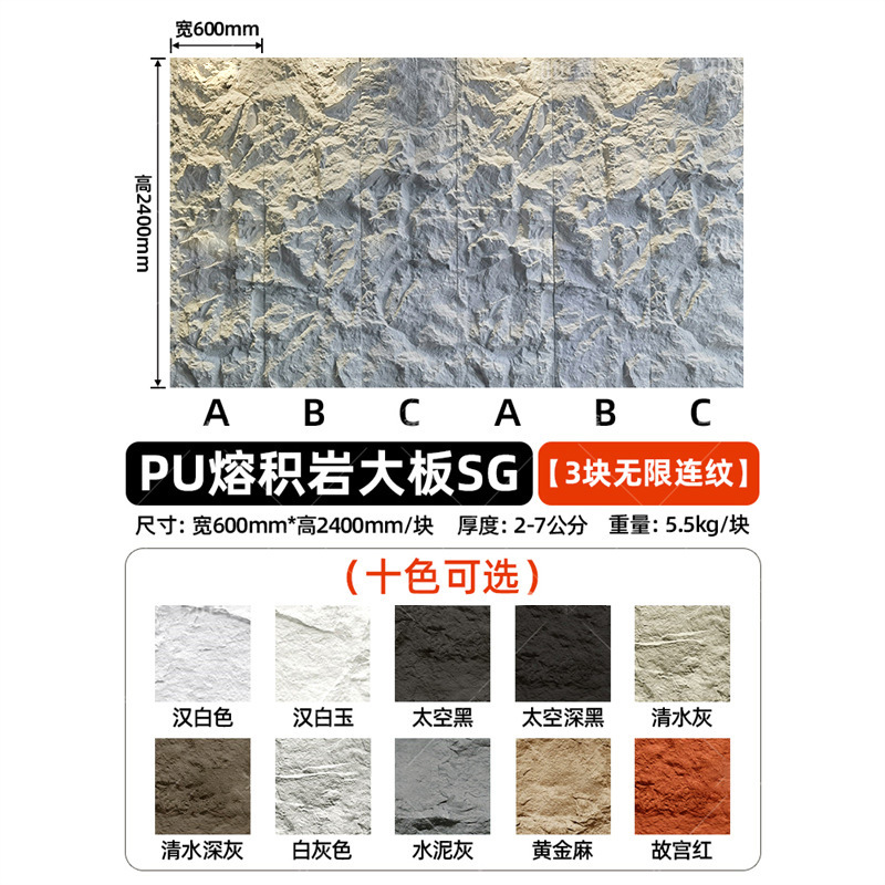 Pared de fondo de piel de piedra de pu, ladrillo de pared exterior de piedra cultural ligera, panel de revestimiento de piedra de pu ultrafino, tablero grande con piedra de hongo