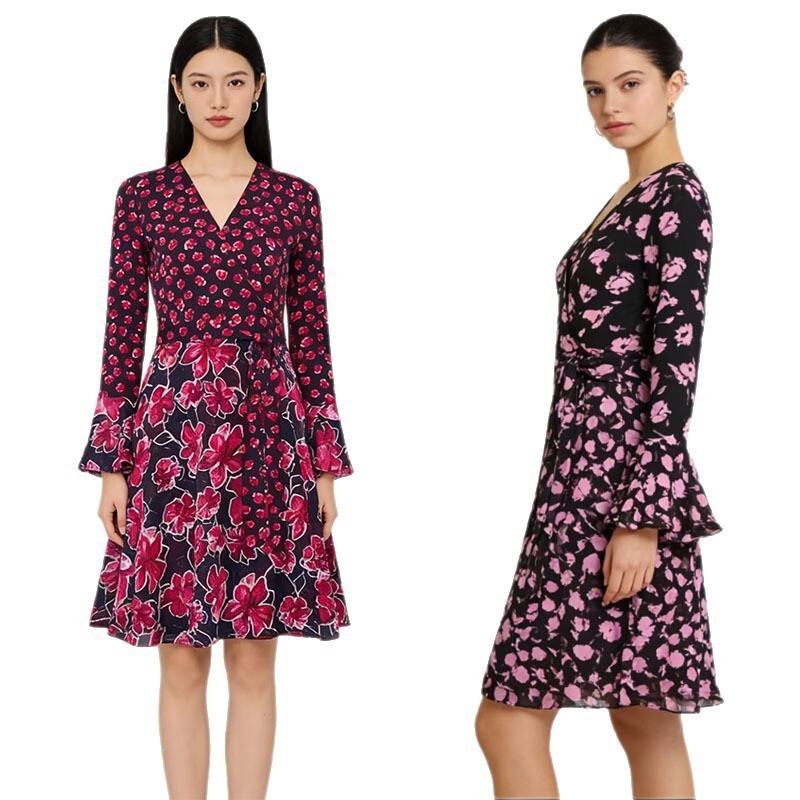 Spring and Summer New Style One-Piece Tie-Up Tea Break Dress in Misty Pink Rose Color with Bell Sleeves, Wrap-Around Chiffon Splicing, and Large Hem Dress Spring and Summer New Style One-Piece Tie-Up Tea Break Dress in Misty Pink Rose Color with Bell Sleeves, Wrap-Around Chiffon Splicing, and Large Hem Dress
