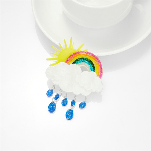 Japanese and Korean creative clouds rainbow water droplets sun simulation acrylic decorative brooch fashion versatile clothing corsage
