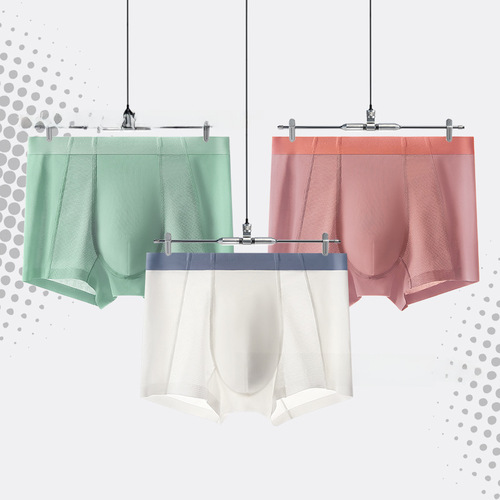X5【Selected High-Quality】Live Streaming Summer Thin Air Conditioner Men's Underpants Men Seamless Ice Silk Straight Shorts Head
