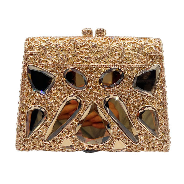 Túi clutch nữ cầm tay đính kim cương thủy tinh dự tiệc phong cách Âu Mỹ — Màu vàng