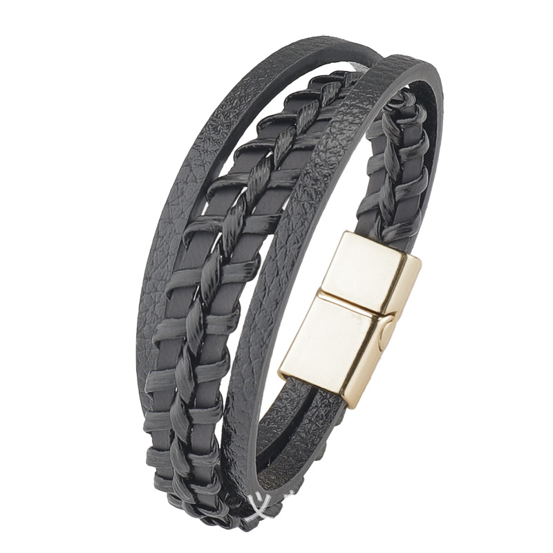 Plating Design Simple Style Geometric Pu Leather Alloy Plating Men's Bracelets Men Cord & Leather Bracelets