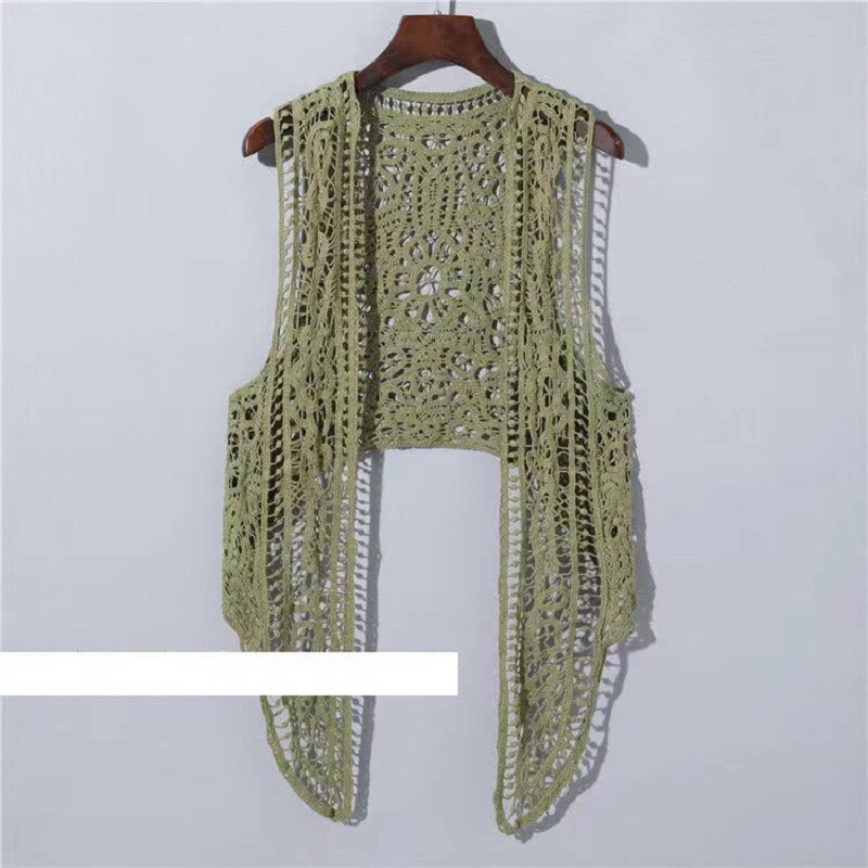 Lace Crochet Small Vest Women's Summer Black Short Sleeveless Knitted Cardigan Vest with Thin Vest